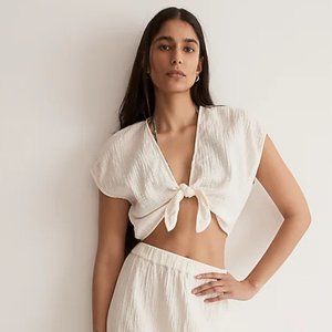 NWT Madewell Double-Gauze Tie-Front Cropped Top